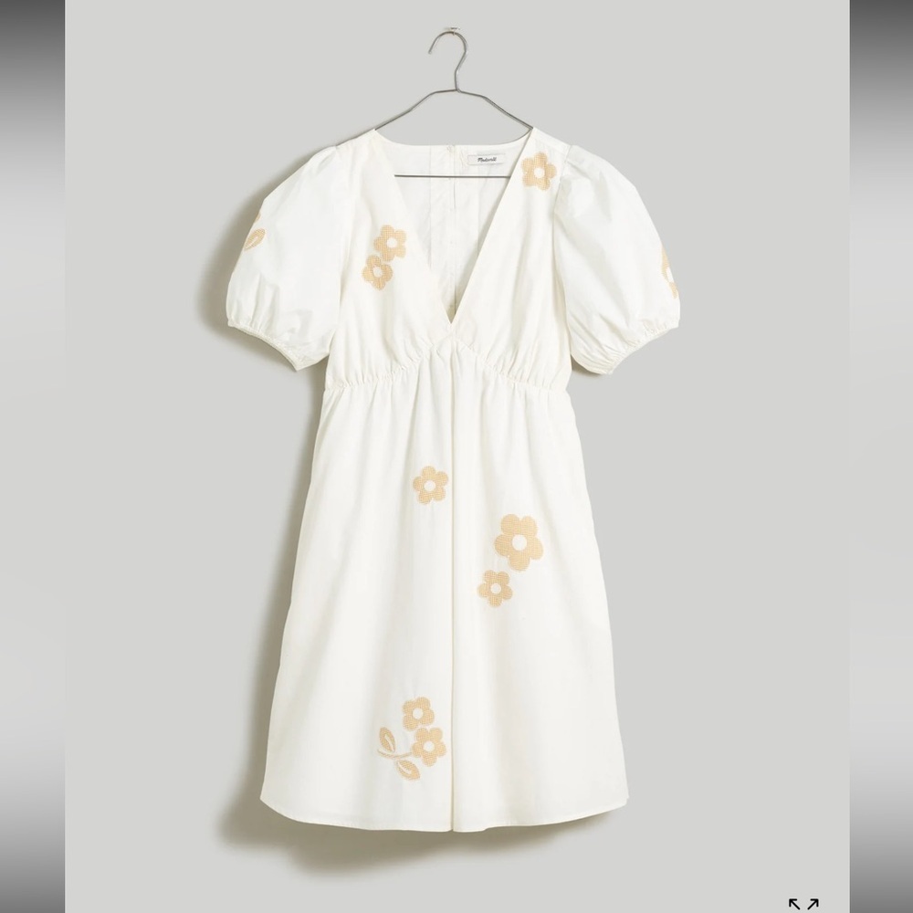Madewell Annamarie Mini Dress White poplin hoho Floral embroidered accent dress